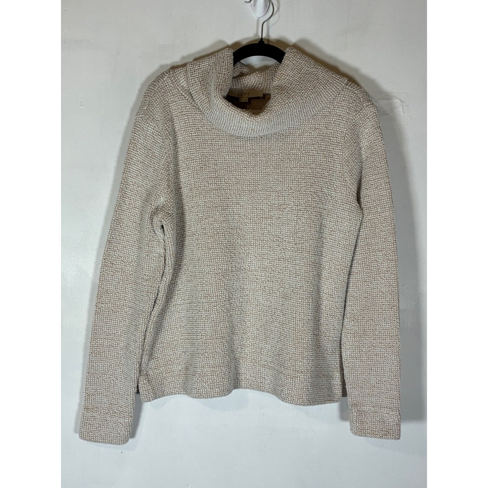 LOFT Medium Oatmeal Cream Marled Knit Cowl Neck Sweater Fall Capsule Wardrobe